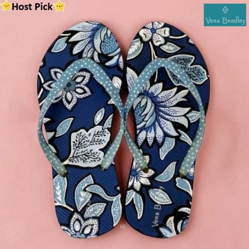 VERA BRADLEY Flip Flops Blue White Paisley Floral Pattern Size S (5/6) NWOT